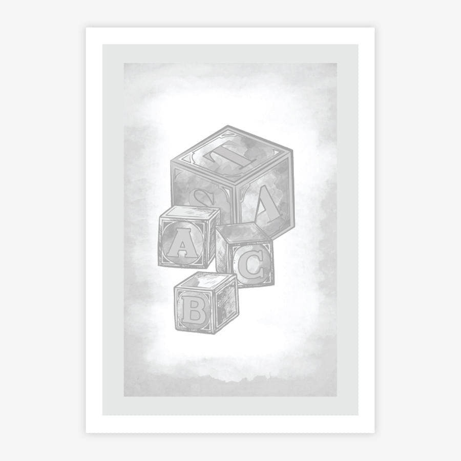 Quadro Infantil Cubos Classic Cinza