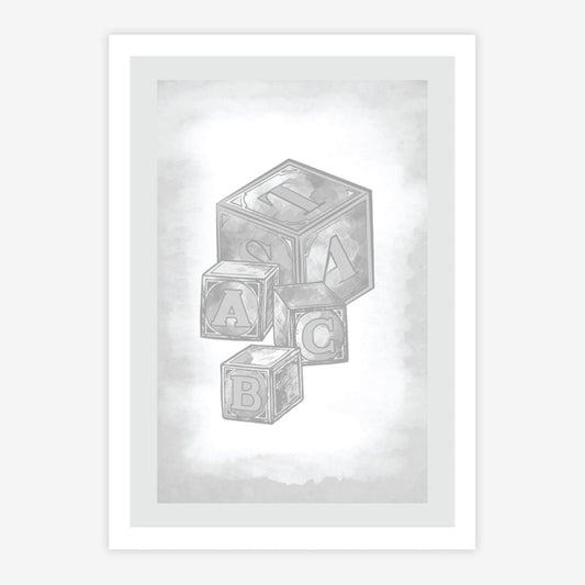 Quadro Infantil Cubos Classic Cinza