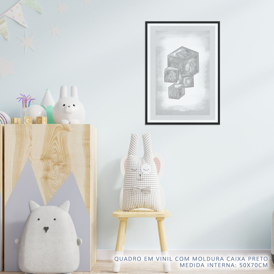 Quadro Infantil Cubos Classic Cinza
