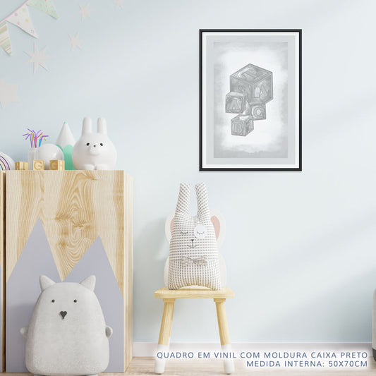 Quadro Infantil Cubos Classic Cinza