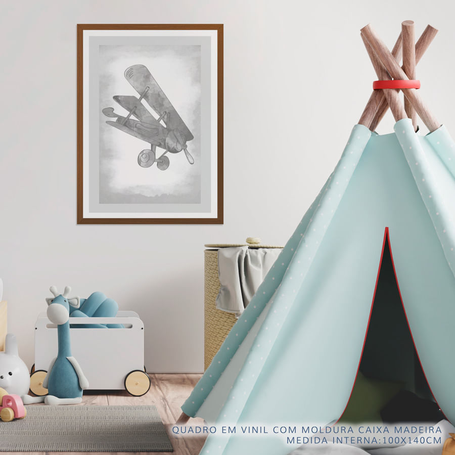 Quadro Infantil Avião Classic Cinza