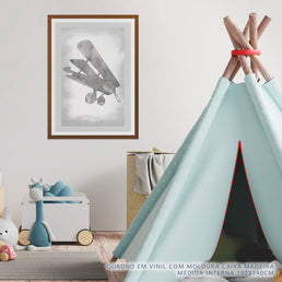 Quadro Infantil Avião Classic Cinza