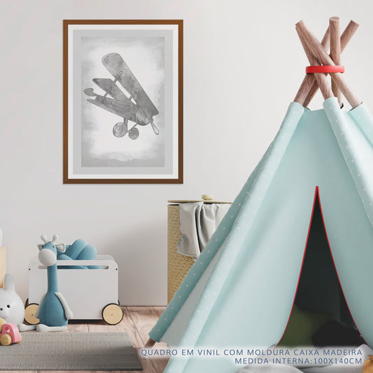 Quadro Infantil Avião Classic Cinza