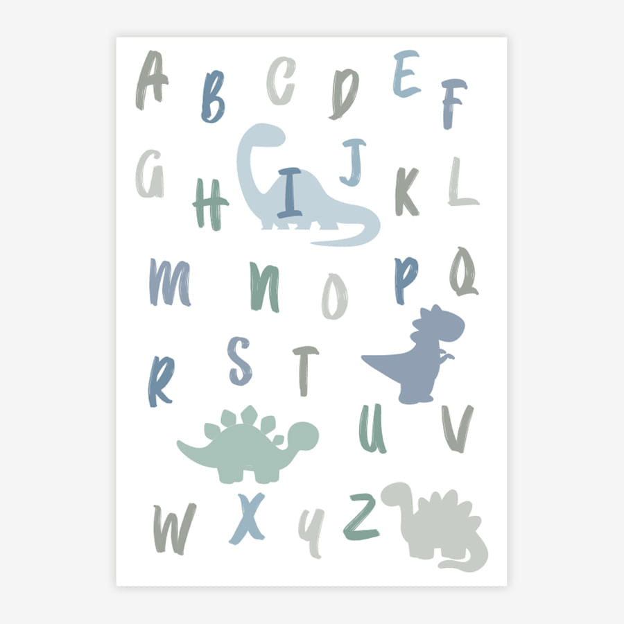 Quadro Infantil Dino ABC Cinza