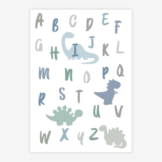 Quadro Infantil Dino ABC Cinza