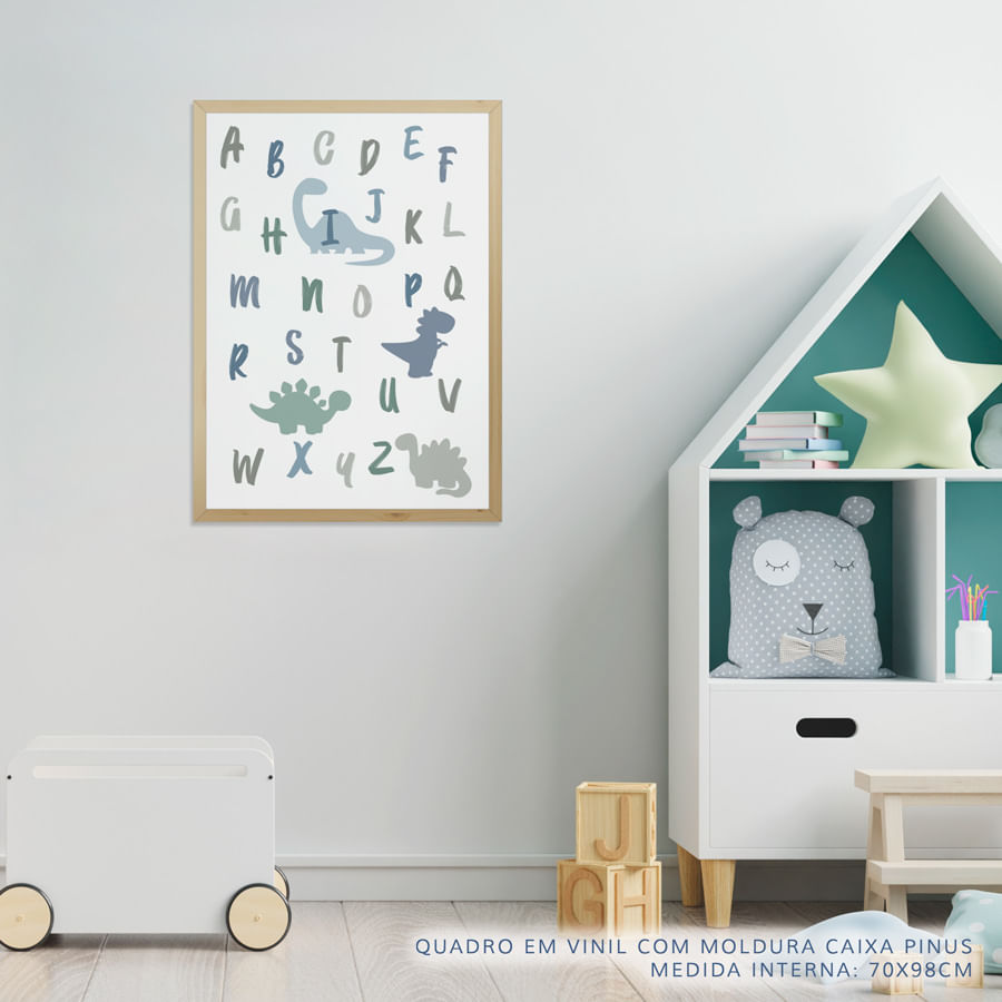 Quadro Infantil Dino ABC Cinza