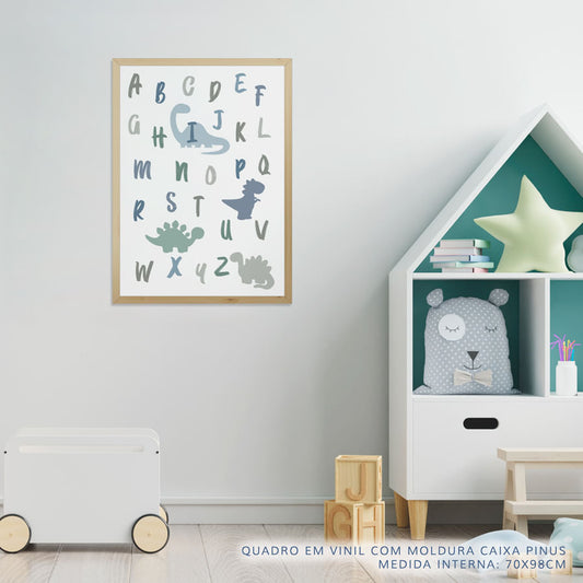 Quadro Infantil Dino ABC Cinza