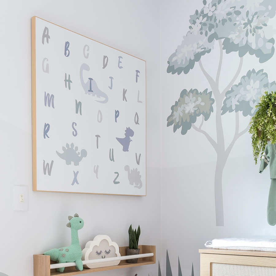 Quadro Infantil Dino ABC Cinza