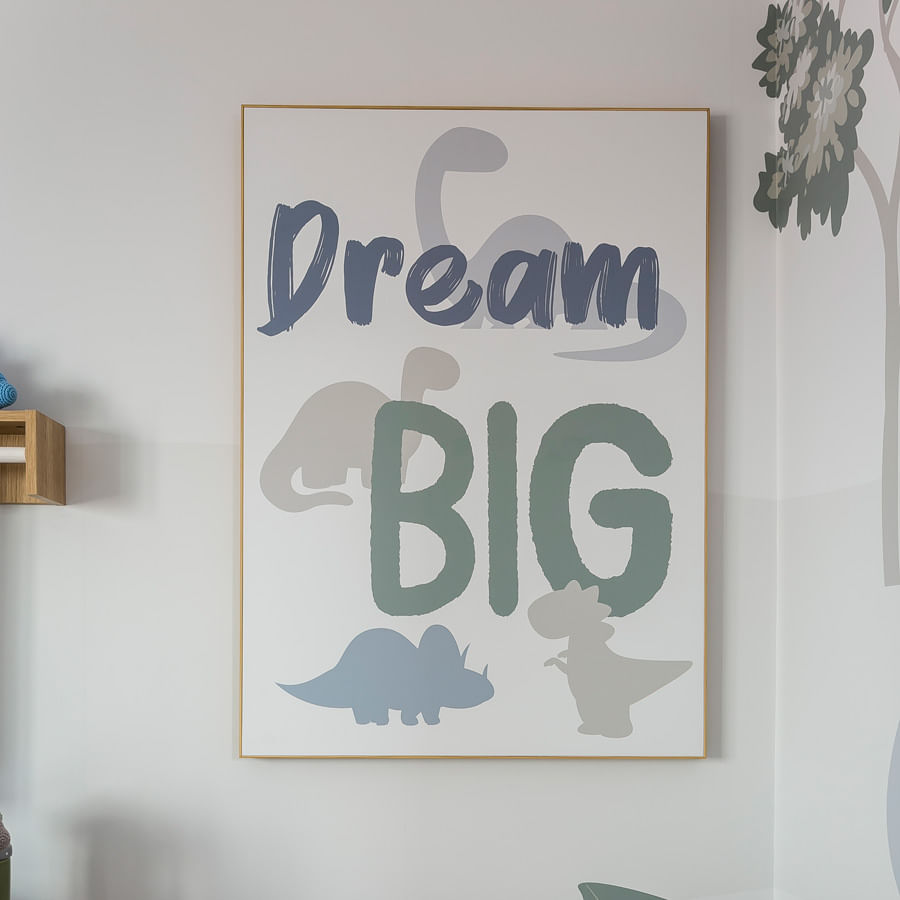 Quadro Infantil Dino Dream Big Cinza