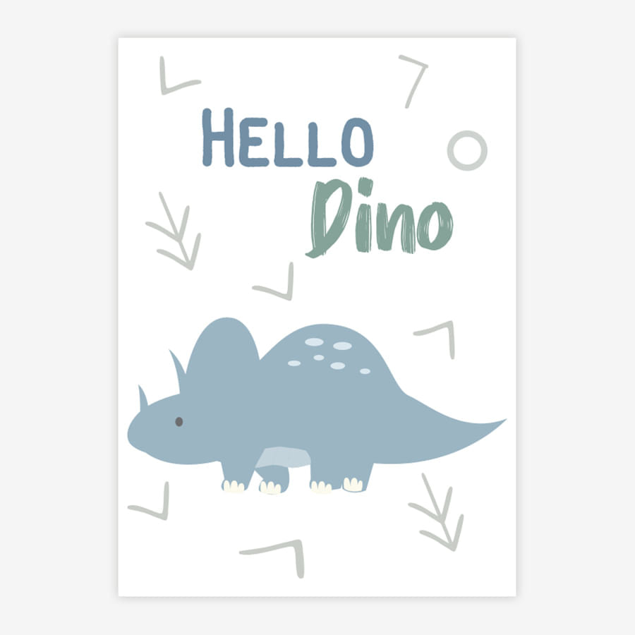 Quadro Infantil Dino Hello Triceraptor Azul