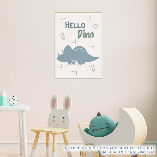 Quadro Infantil Dino Hello Triceraptor Azul