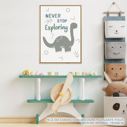Quadro Infantil Dino Never Stop Brontossauro Cinza