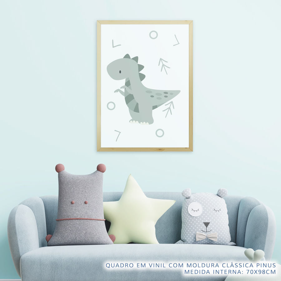 Quadro Infantil Dino T Rex Cinza