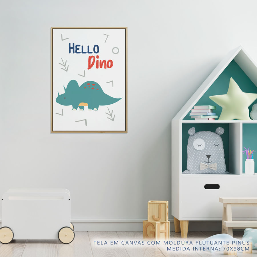 Quadro Infantil Dino Hello Triceraptor Color