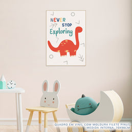 Quadro Infantil Dino Never Stop Brontossauro Color