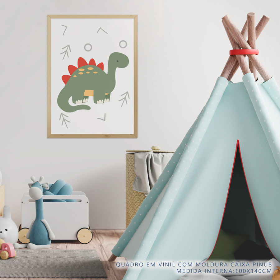 Quadro Infantil Dino Stegossauro Color