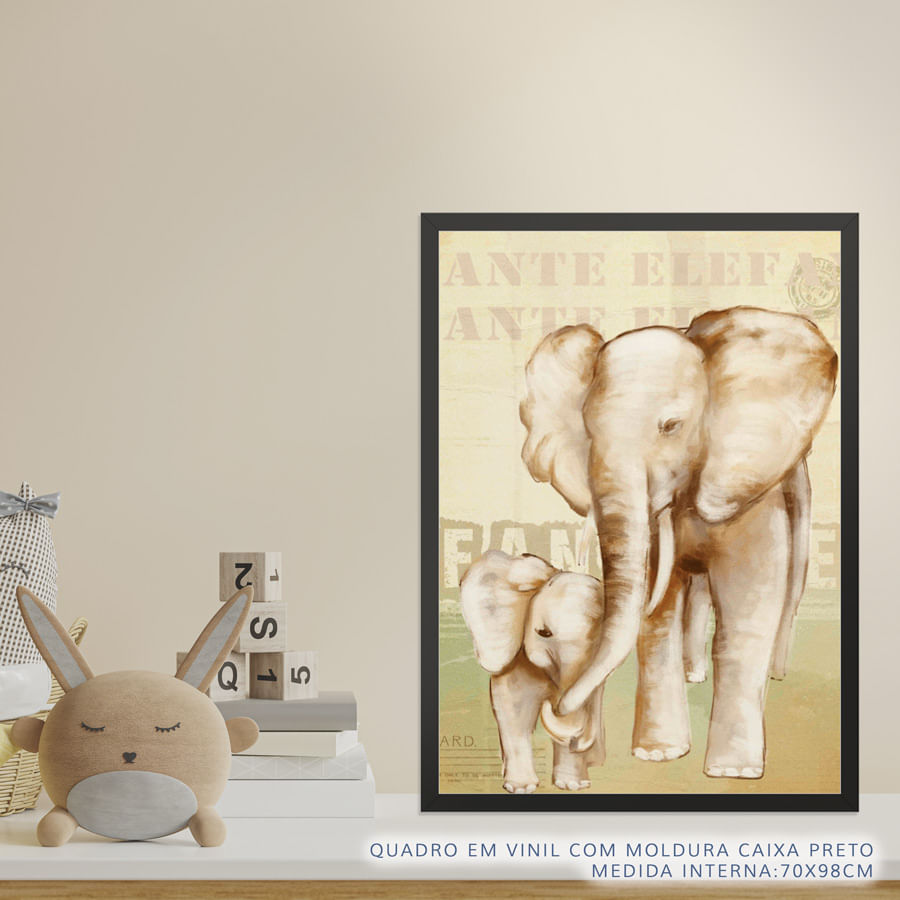 Quadro Infantil Elefante Filhote Cinza