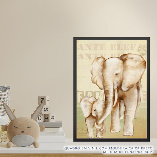 Quadro Infantil Elefante Filhote Cinza