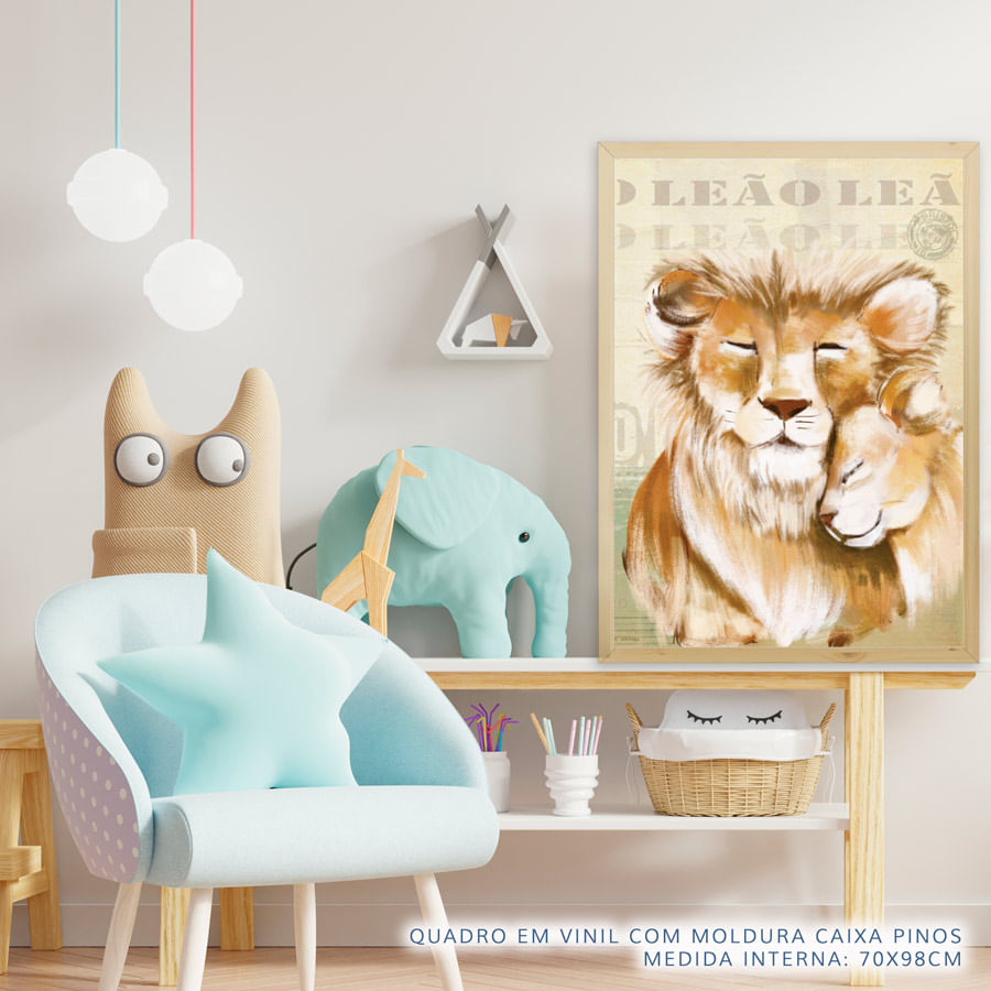 Quadro Infantil Leão Filhote Bege