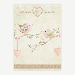 Quadro Infantil Coração Passarinhos Rosa