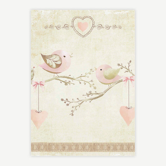 Quadro Infantil Coração Passarinhos Rosa