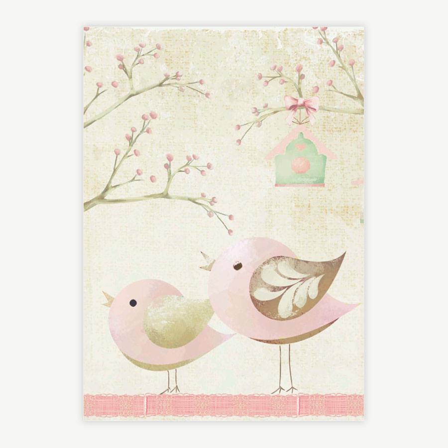 Quadro Infantil Passarinho Grande Rosa