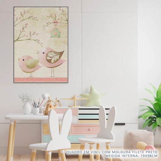Quadro Infantil Passarinho Grande Rosa
