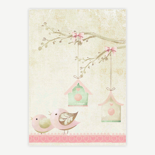 Quadro Infantil Passarinhos Casinha Rosa