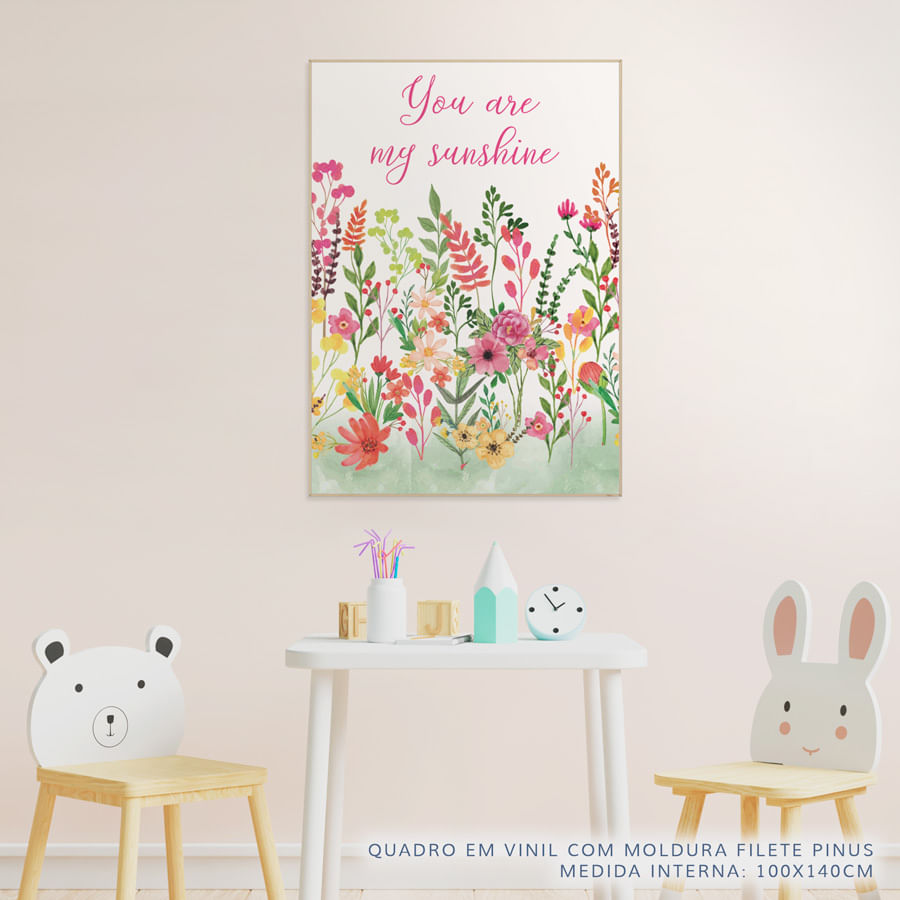 Quadro Infantil Tropical You Are My Sunshine Verde Vertical