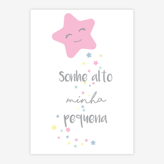 Quadro Infantil Estrela Sonhe Alto Minha Pequena Rosa