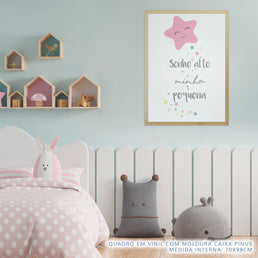 Quadro Infantil Estrela Sonhe Alto Minha Pequena Rosa