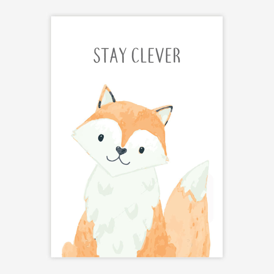 Quadro Infantil Raposa Aquarela Bege