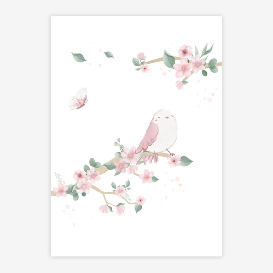 Quadro Infantil Jardim Galho a Esquerda Rosa