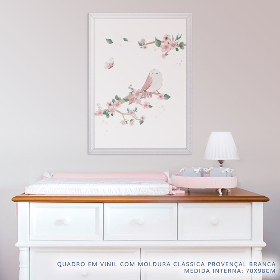 Quadro Infantil Jardim Galho a Esquerda Rosa
