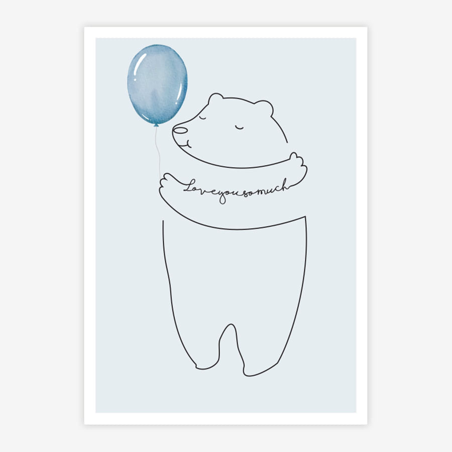 Quadro Infantil Urso Love You So Much Azul