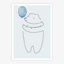 Quadro Infantil Urso Love You So Much Azul