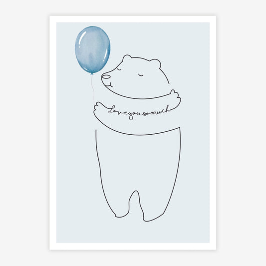 Quadro Infantil Urso Love You So Much Azul