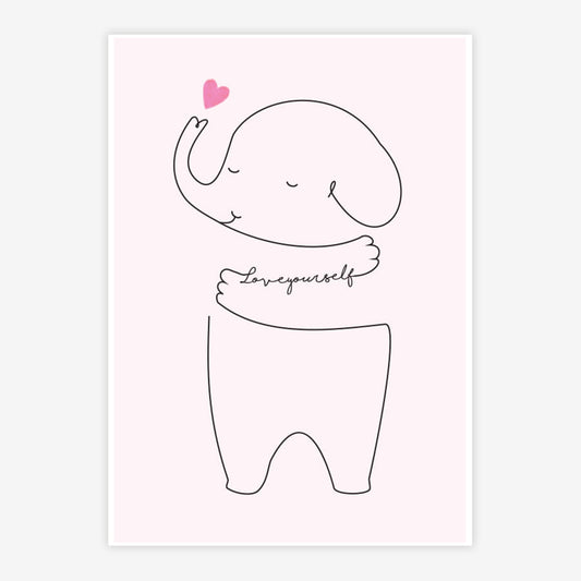 Quadro Infantil Elefante Love Yourself Rosa