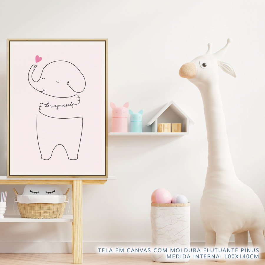 Quadro Infantil Elefante Love Yourself Rosa