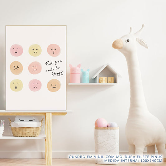 Quadro Infantil Feel Free and Be Happy Rosa