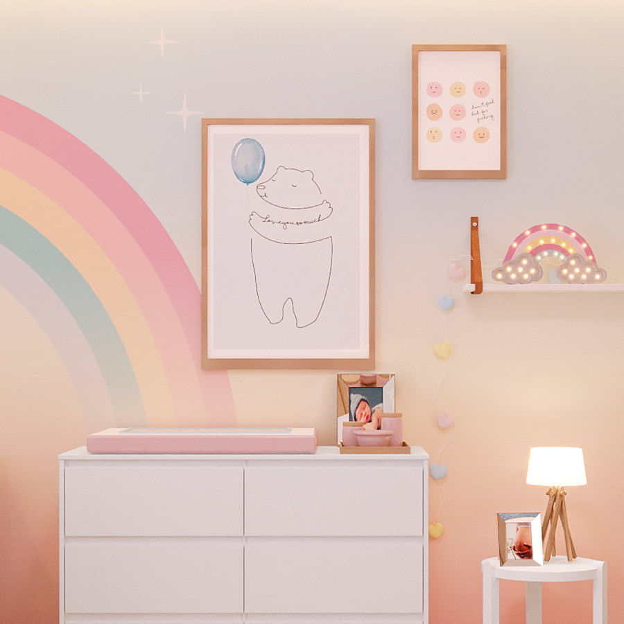 Quadro Infantil Feel Free and Be Happy Rosa