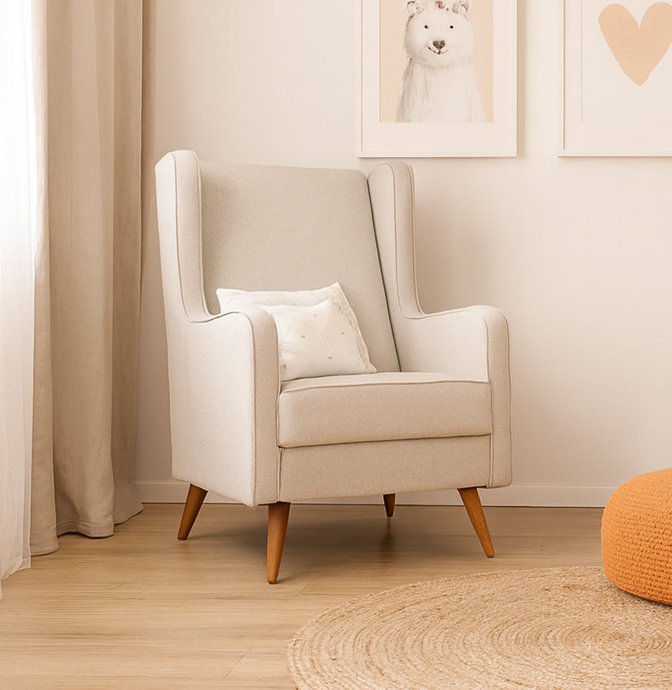 Poltrona de Amamentação Viena com Puff Linho Bege