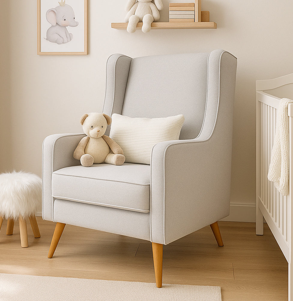 Poltrona de Amamentação Viena com Puff Linho Cinza