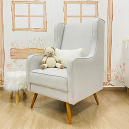 Poltrona de Amamentação Viena com Puff Linho Cinza