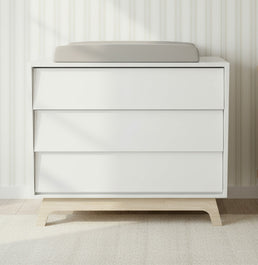 Cômoda de Bebê Raika 3 Gavetas Brancas e Pé Madeira Clara