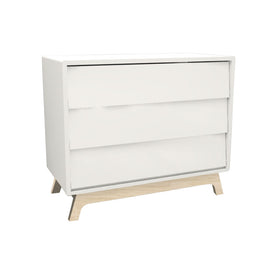 Cômoda de Bebê Raika 3 Gavetas Brancas e Pé Madeira Clara