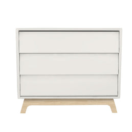 Cômoda de Bebê Raika 3 Gavetas Brancas e Pé Madeira Clara