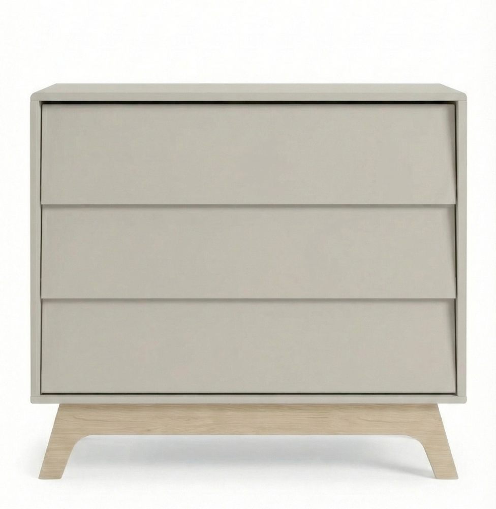 Cômoda de Bebê Raika 3 Gavetas Greige Com Pé Madeira Clara