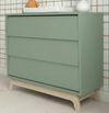 Cômoda de Bebê Raika 3 Gavetas Verde Jardim com Pé Madeira Clara