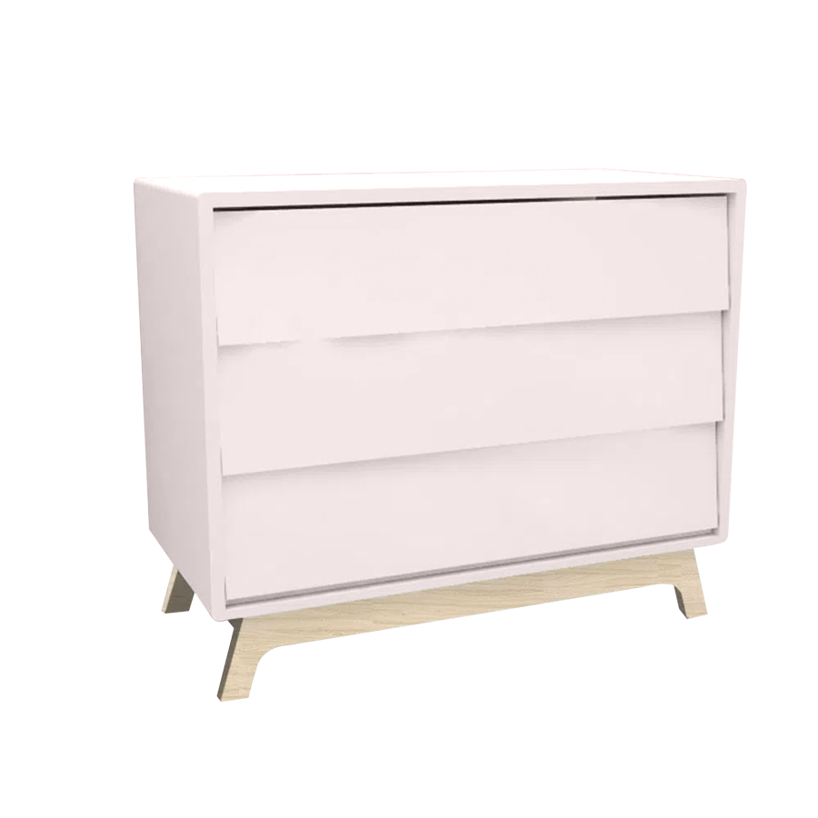 Cômoda de Bebê Raika 3 Gavetas Rosa Claro com Pé Madeira Clara